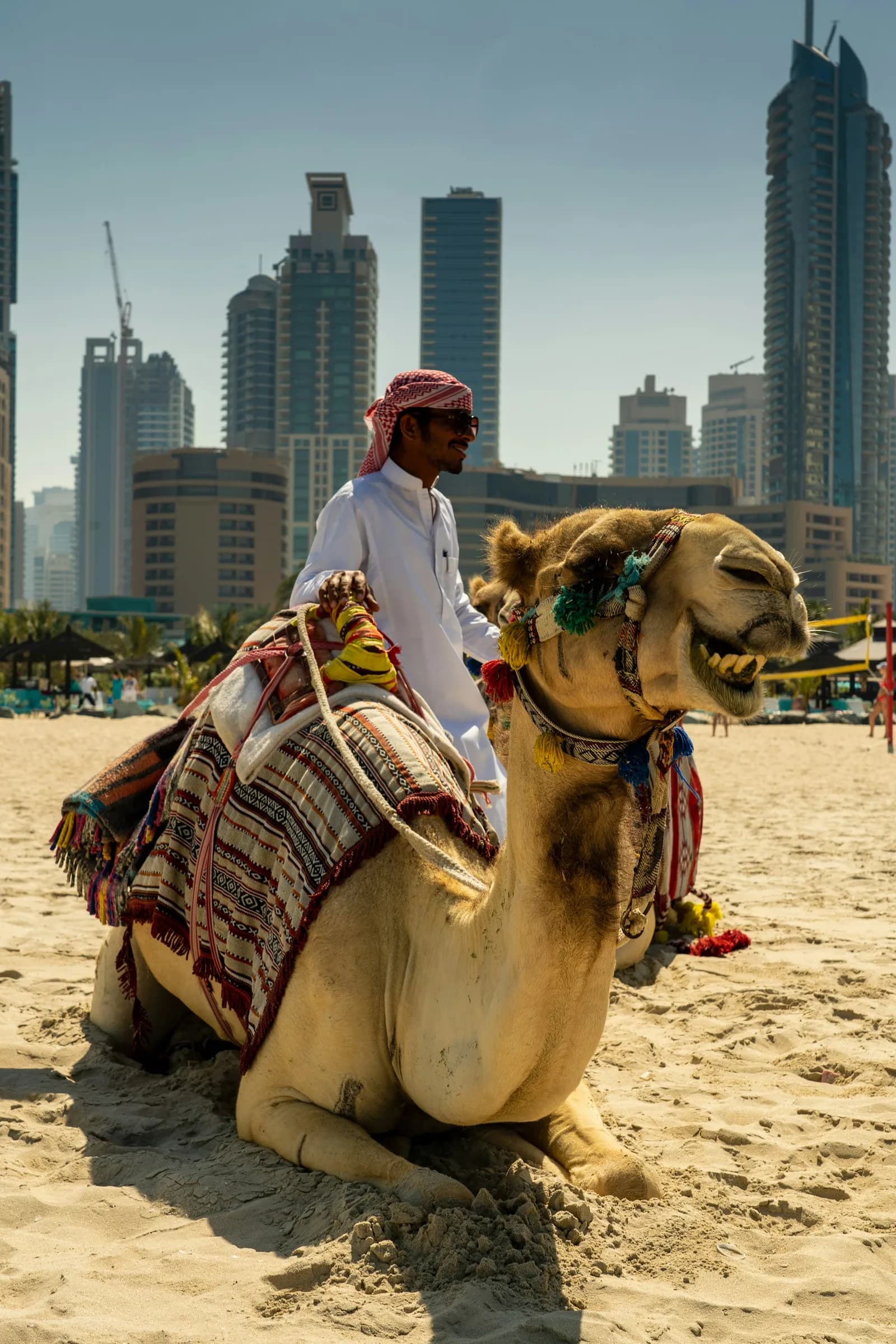 Camel ride across the golden dunes of the Dubai desert at sunset — photo 2