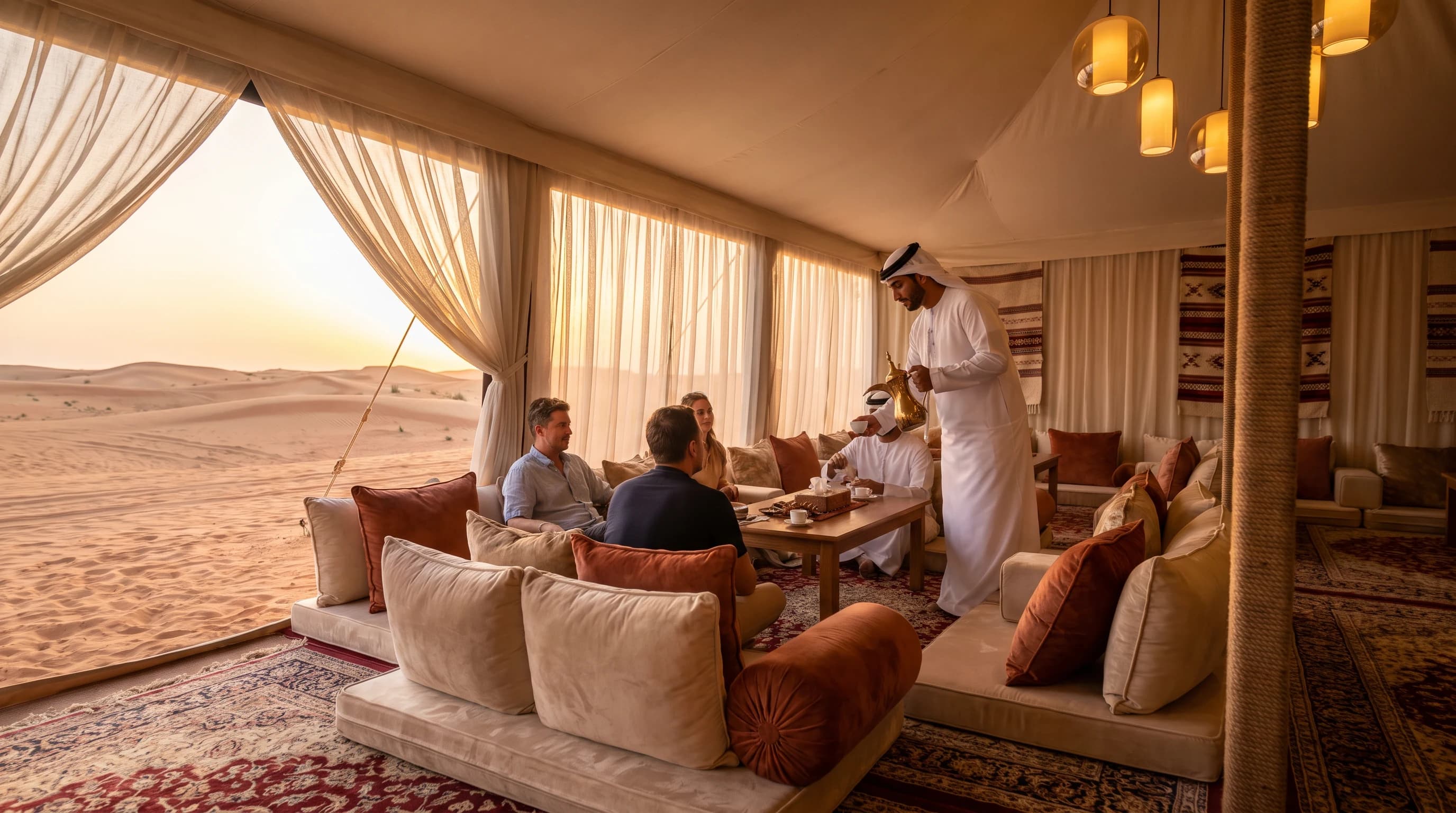 King of Desert private desert camp majlis at Al Badayer, Dubai