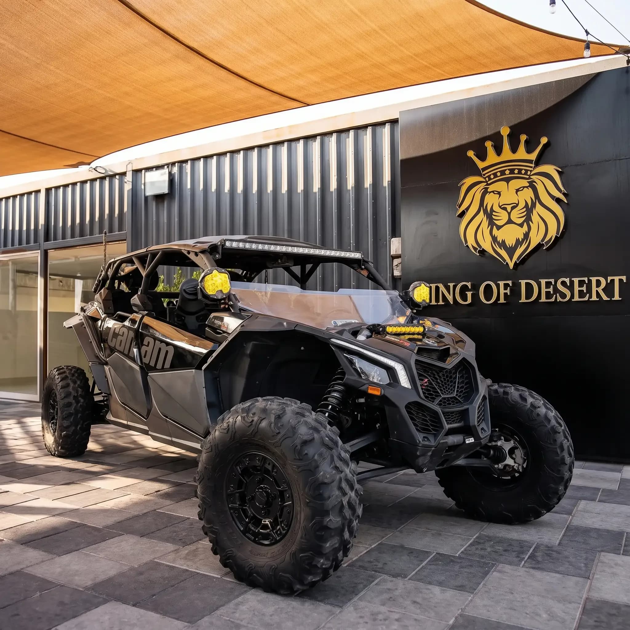 Can-Am Maverick X3 MAX Turbo four-seat buggy outside the King of Desert showroom, Dubai